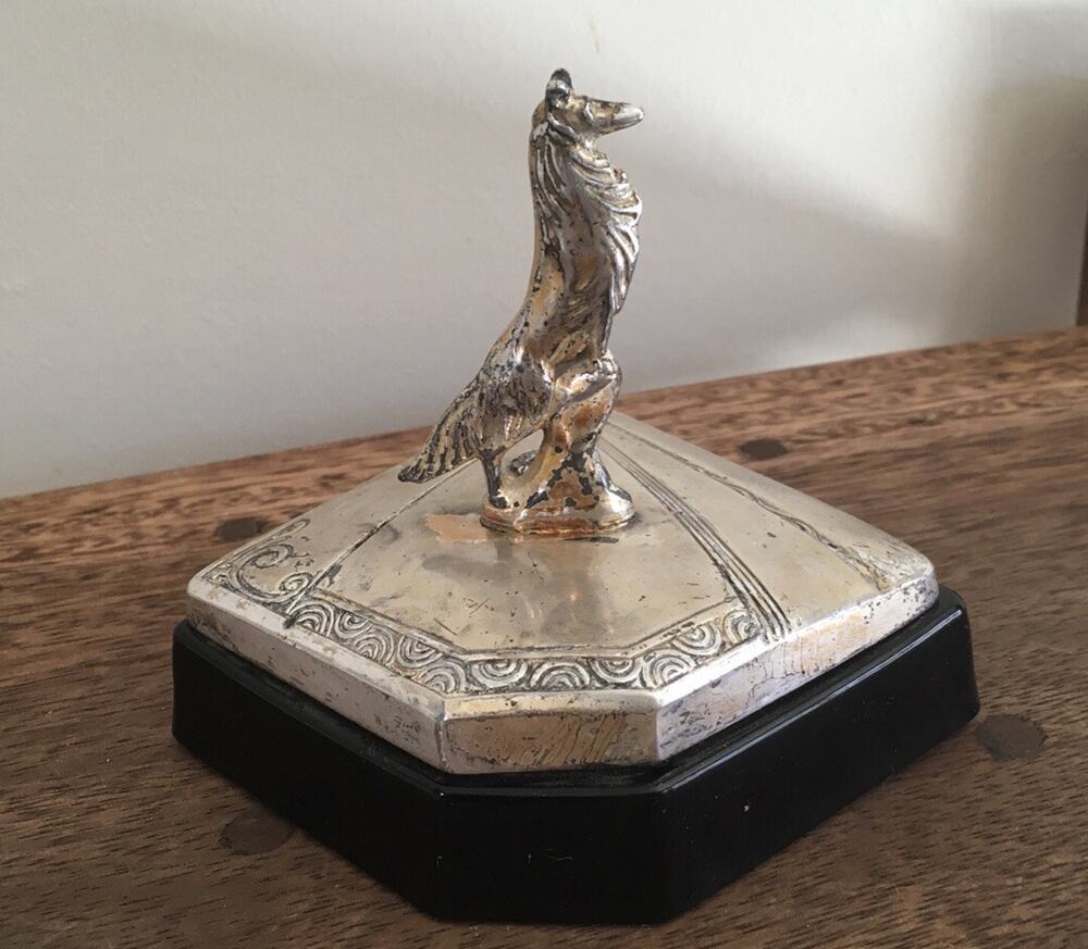 Art Deco 1930s Dog Powder-Trinket Box Silver Plated Weidlich Bros
